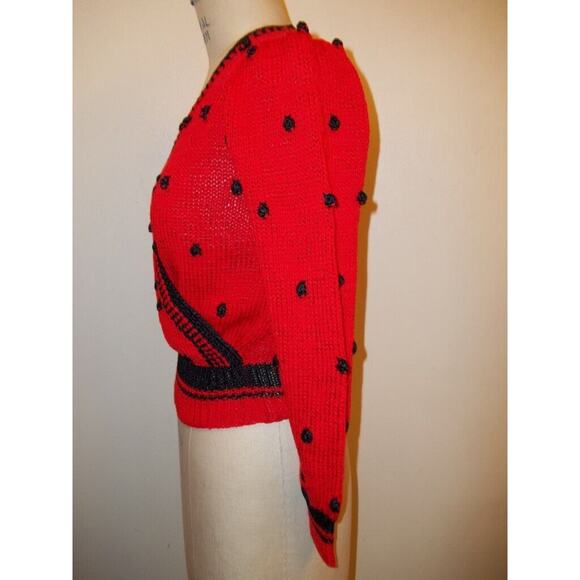 Lillie Rubin Vintage Red & Black Popcorn Knit Sweater S - Picture 2 of 7